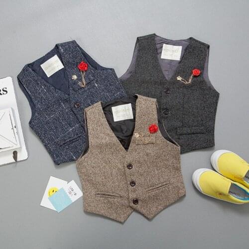 Boys spring autumn waistcoat Child Gentlemen grid Childrens formal small suit vest boys vest woollen cloth kids vests clothing