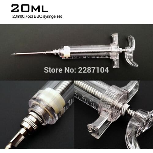 1set 20ml 0.7oz BBQ Meat Grill Barbecue Marinade Seasoning Injector Turkey Chicken Sauce Syringe with Stainless steel Needle