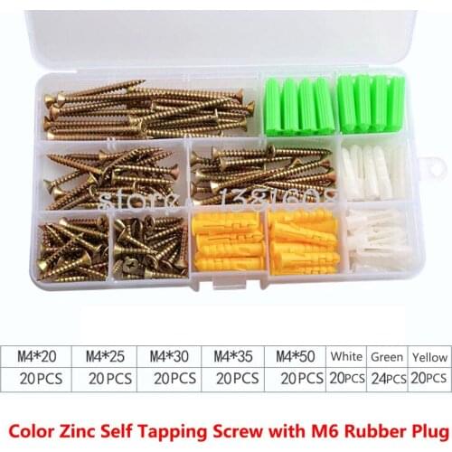 1SET Color Zinc Self Tapping Screw Combination Kit with M6 Yellow Green White Rubber Plug Box Expansion Screw Set