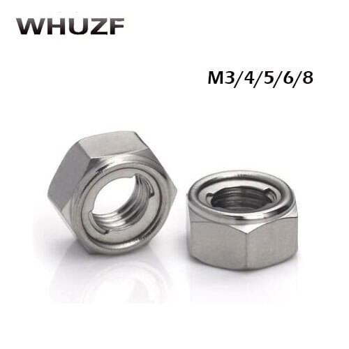 10Pcs M3 M4 M5 M6 M8 DIN980 304 Stainless Steel Prevaillng Rorque Type Hexagon Nuts All Metal Nuts Locking Lug Lock Nuts HW064