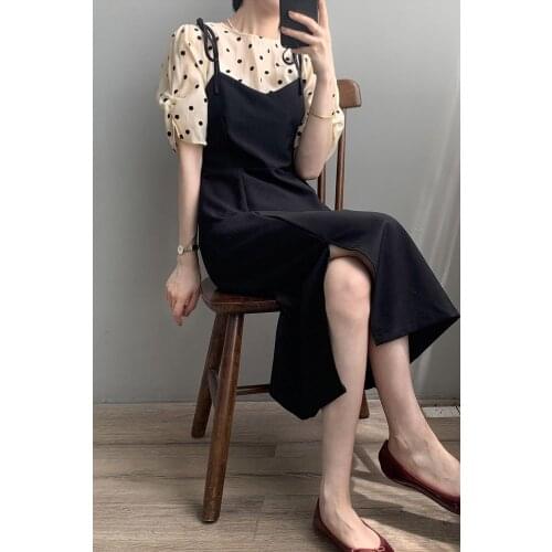 2021 summer design wave point Short sleeve top two piece fashion Temperament dresses for women party Vestidos