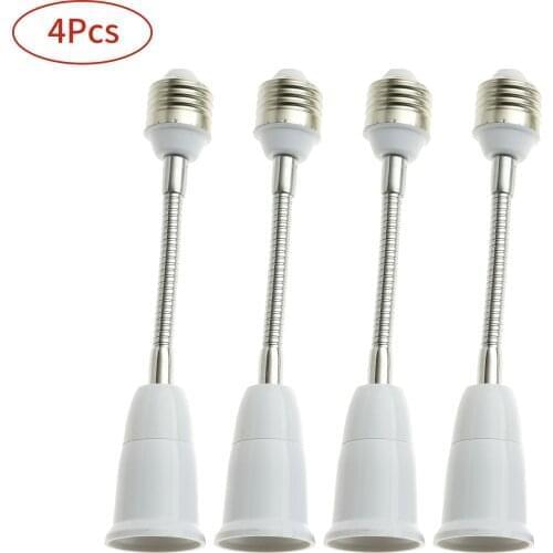 4Pcs Household Bulb Extender Light Lamp Extension Adapter Bendable PVC Screw Base Extenders Home Light Fixtures Socket Converter