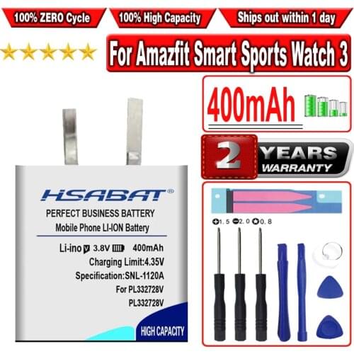 HSABAT 400mAh PL332728V 332728 322728 Battery for Amazfit Smart Sports Watch 3