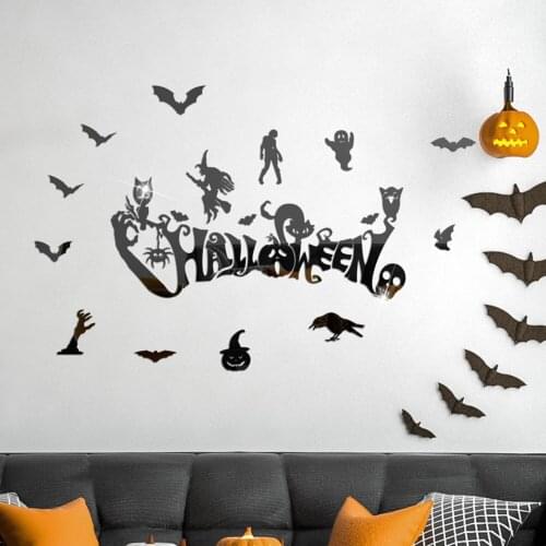 Halloween Acrylic Self-adhesive Ghost Bat Mirror Sticker Bar Ghost House Decoration Wall Stickers Trick Treat Wall Decals