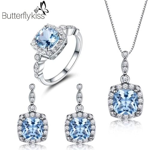 BK Original Design Square Topaz Earrings Ring Pendant Three Piece Jewelry Set Real 925 Sterling Silver New Trendy Female Gifts