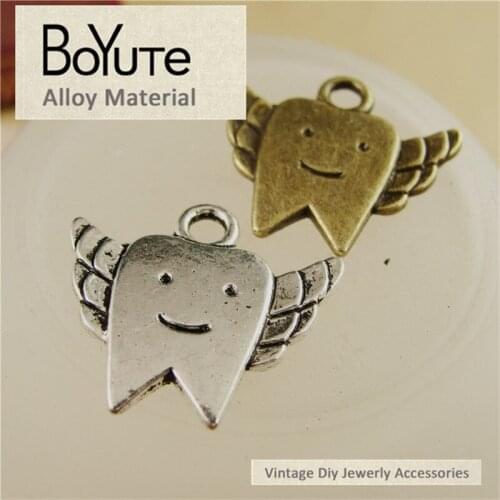 BoYuTe (50 Pieces/Lot) 13*20MM Zinc Alloy Materials Antique Bronze silver Plated Tooth Angel Pendants Diy Jewelry Accessories