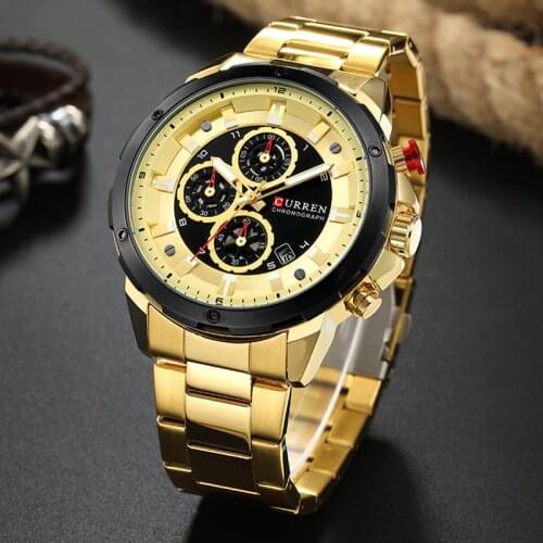 CURREN Casual Sport Wrist Watches for Mens Stainless Steel Band Quartz Chronograph Wristwatches with Luminous Hands Business