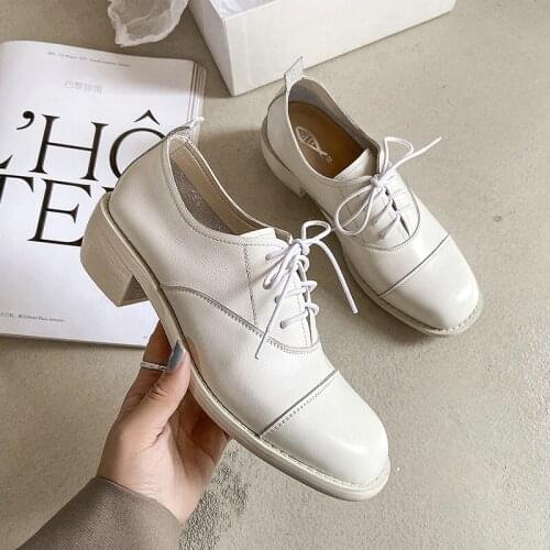 EshtonShero Pumps Fashion Woman Shoes New Classic Leather Womens Shoes Fashion Lace Up Med Heels Shoes Ladies Oxfords Size 3-8