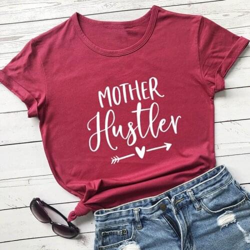 Mother Hustler Printed New Arrival Womens Summer Funny Casual 100%Cotton T-Shirt Mom Lift Shirts Cool Mom Tees Mothers Day Gift