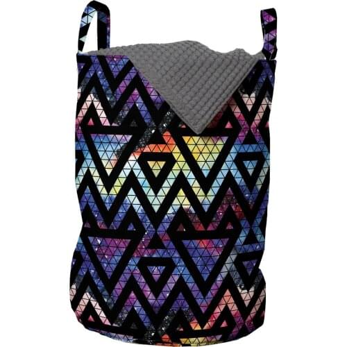 Geometric Laundry Basket Galactic Look Zigzags Triangles Organizer for Clothes Underwear Socks Toys Wash Bag & Home Storage