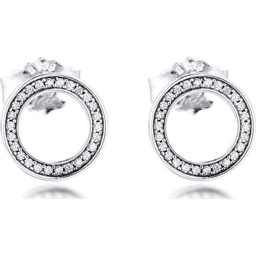 Sparkling Circle Stud Earrings for Women 925 Sterling Silver Clear CZ Earings Woman Fashion Jewelry Ear Brincos