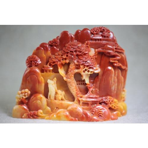 Chinese ShouShan Stone Hand-Carved landscape people Statue