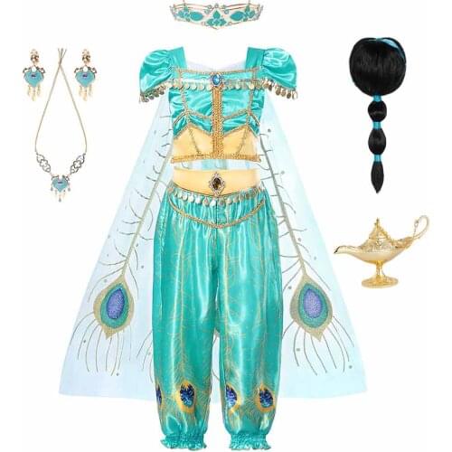 Jasmines Story Costume for Girls Aladdin Princess Dress Tops+Pants Kids Carnival Jasmine Cosplay Clothing Set Belly Dance Frock
