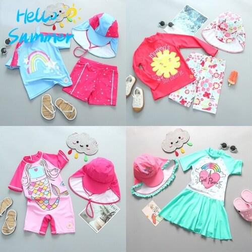 Girls Swimwear 2021 New UPF50+ Toddler Swimsuit Girl with UV Protection Rainbow Mermaid Unicorn Childrens Bathing Swimming Suit