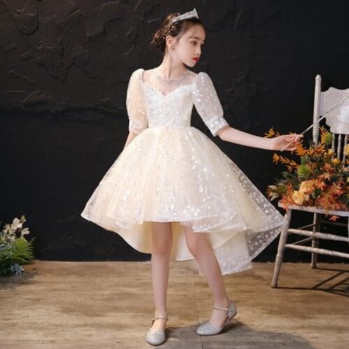 Summer Kids Wedding Sequins Dress for Girls Flower Girl Princess Tulle Dresses Teenager Formal Wedding Party Pageant Ball Gown