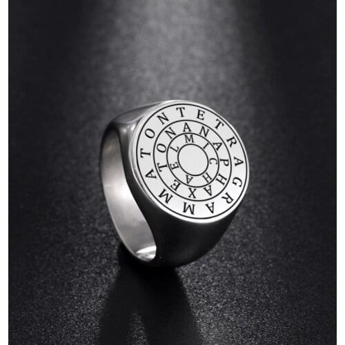 LIKGREAT Vintage Magic Solomon Tetragrammaton Viking Rings Round Signet Amulet Stainless Steel Mens Ring Gothic Retro