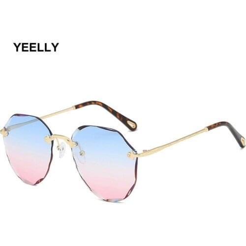 New Peach Heart Frameless Fashion Sunglasses Personality Trimming Ocean Piece Women Party Glasses Anti-glare Eyeglass 1625 UV400