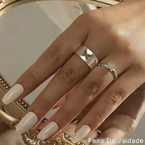 Vintage Butterfly Rings For Women Men Lover Couple Ring Set Open Cuff Engagement Wedding Rings Adjustable Jewelry Bague