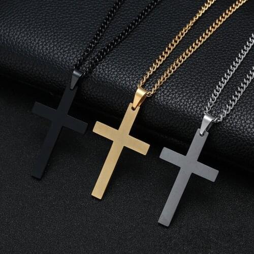 Simple Stainless Steel Cross With Circle Pendant Necklaces Men Women Black Gold Collar Jewelry Boys Birthday Cool Punk Jewelry