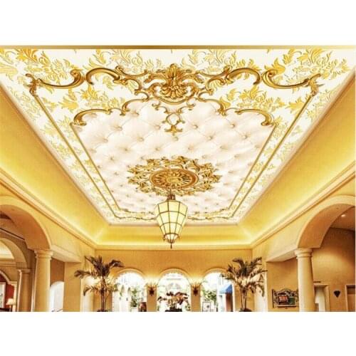 Custom Photo Wall Paper European Style Gold Pattern Ceiling Murals Hotel Restaurant Living Room Luxury Wallpaper Papel De Parede