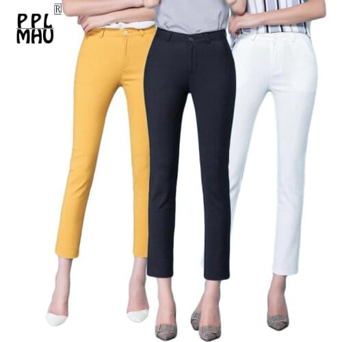 Casual Trousers Women 95% Cotton Elastic Slim Skinny Pants femal Spring Street Wear Pencil Pants Ladys Elegant Office Work Pant