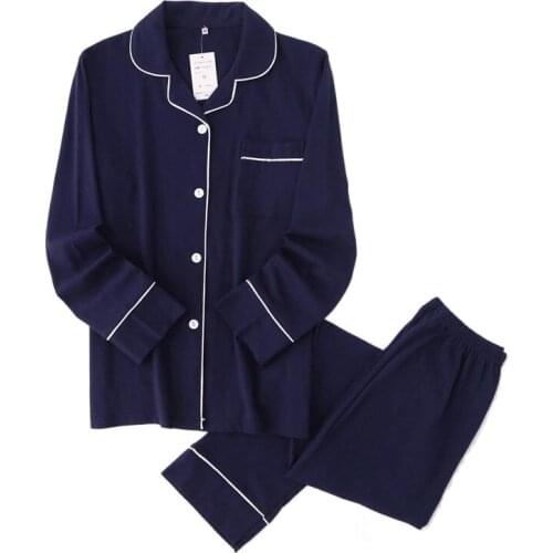 Casual Loose Solid Color Couple Home Wear Clothes Cotton Knitted Couple Pajamas Set Spring and Autumn Sleepwear Pajamas Set