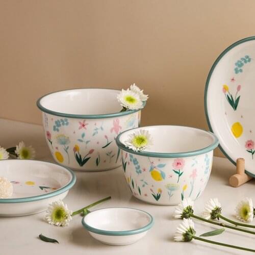 Housewares Kitchen Dishes and Plates Sets Creative Green Side Ceramic Tableware Set European-Style Home Fruit Salad Bowl