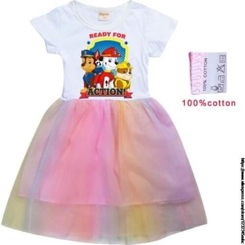 PAW PATROL Princess Skirt Cotton Summer Short Sleeve Skirt Girl Rainbow Skirt Pleated Skirt Halloween Cosplay Costume
