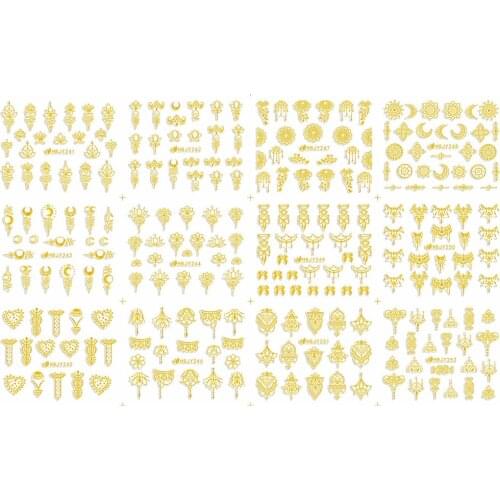 12 PCS / LOT SELF-ADHESIVE 3D NAIL TATTOOS STICKER WHITE BLACK GOLD SILVER LOTUS STARS MOON PENDANT RAMADAM HBJY241-252