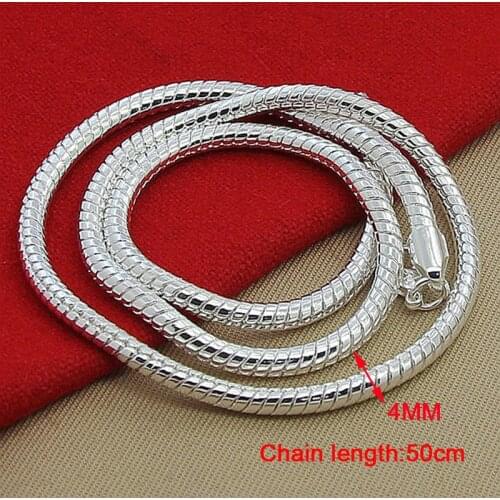 Mens 4mm 50cm Silver Snake Chain Necklaces 925 Sterling Silver Jewelry Necklace for Women