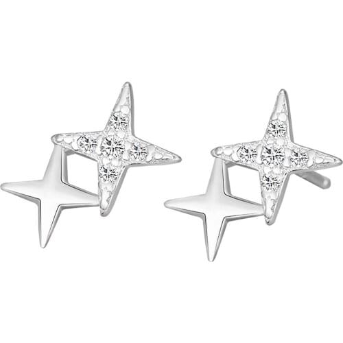 Lo Paulina 2021 New Korean S999 Silver Twins Star Stud Earrings For Students Teachers Gifts Minimalism Fine Jewelry