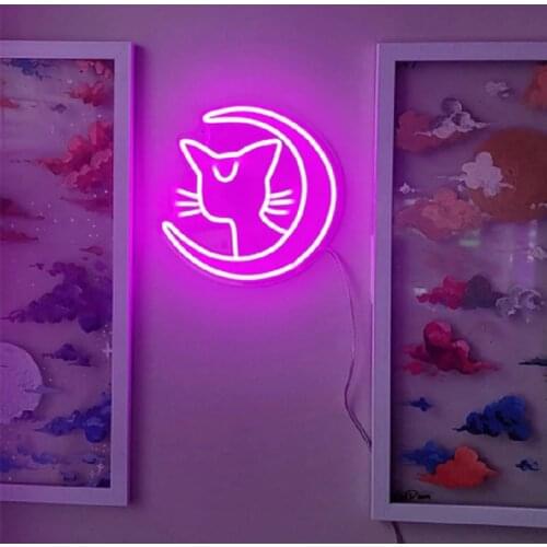Sailor moon Luna Cat Anime Led Neon Sign Kawaii Cute Light Decor Indoor Wall Hanging Girl Gift Birthday Home Room Bedroom