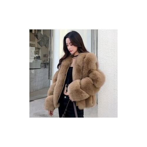 New winter whole fur fox fur coat ladies short fur fur coat slim and Collar Warm Jacket Outwear Luxury Female fur jacket