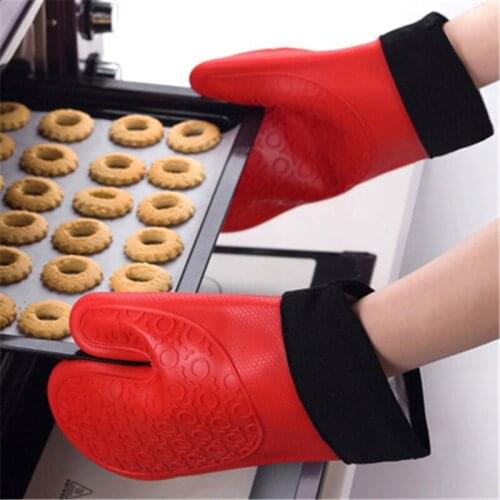 Silicone Oven Kitchen Glove Double Layer Heat Resistant Thick Cooking Grill Oven Glove Nordic Kitchen Non-slip Baking Accessory