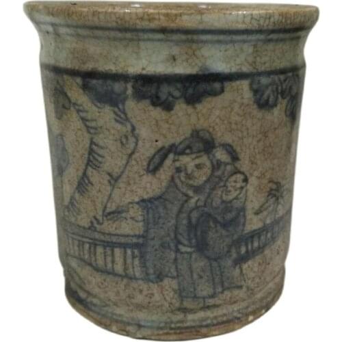 Blue flower pen barrel antique collection office decoration office decoration