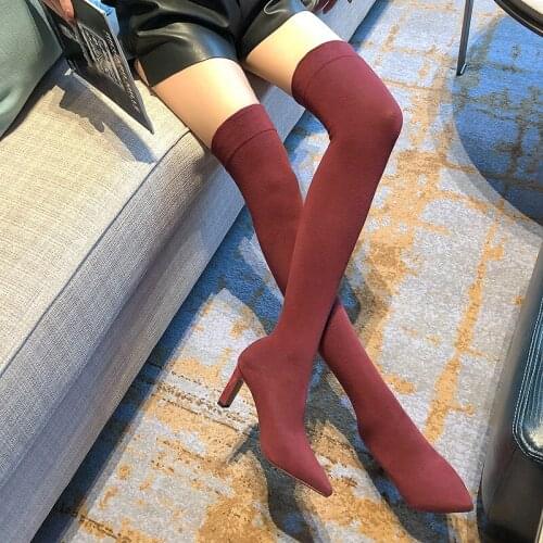 SKLFGXZY club sexy Long leg socks Women boots Knee-high boots stretch Boots socks The European Fashion female boots Women shoes