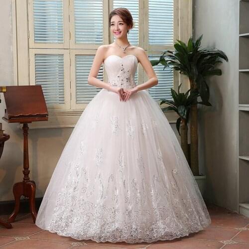 Strapless Wedding Dress Lace Up Retro Plus Size Wedding Dresses Lace Up Princess Embroidery Dresses Ball Gowns