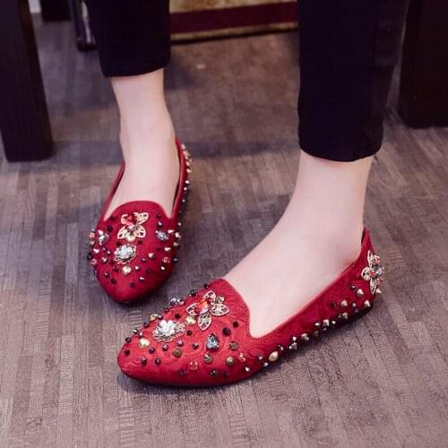 Autuspin Fashion Womens Heels Casual Wedding Shoes Comfortable Fabric Retro Rivet Pumps Sexy Women Shoes Elegant Lady Footwear