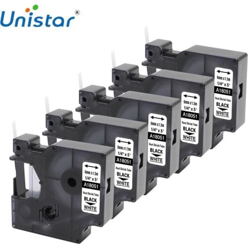 Unistar 5pcs 18051 Compatible for DYMO Industrial Heat Shrink Tubes for LabelWriter Black on White 1/4" Industrial Label Makers