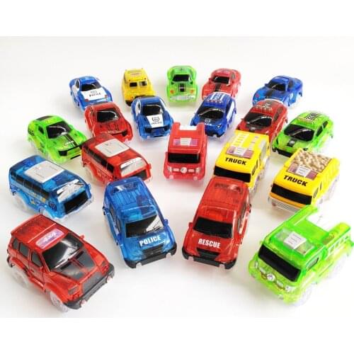 5.4cm Magic Electronics LED Car Toys With Flashing Lights Educational Toys For Children Birthday Party Gift Play With Tracks
