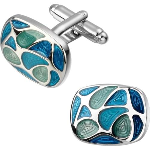 High quality fashion mens shirts Cufflinks Oval Blue Enamel Cufflinks brass material wholesale and retail