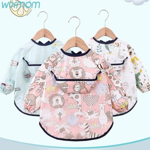 Warmom Cute Cartoon Baby Bibs Waterproof Colorful Infant Bib Full Sleeve Gown Children Long Sleeve Apron Feeding Drawing Bibs