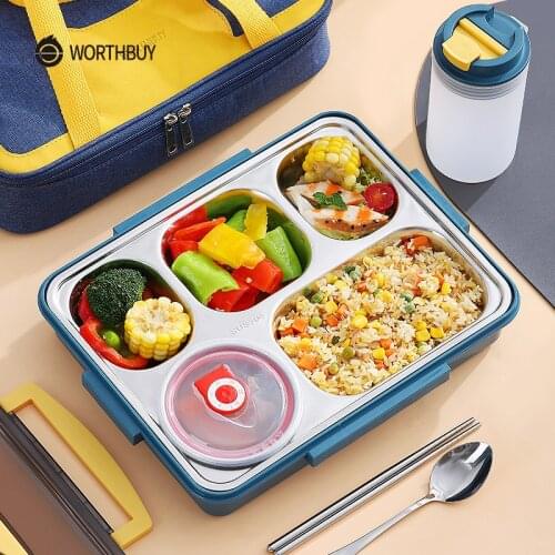 WORTHBUY High Capacity 1500ml Japanese Lunch Box For Kids 18/8 Stainless Steel Bento Box With Tableware Bag Food Container Box