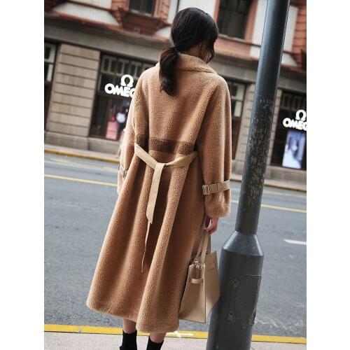Sheep Shearing Overcoat Women 2020 Real Fur Coat Female Warm Thicken Long Parka Mujer Wool Coat Outwear casaco feminino LX2556