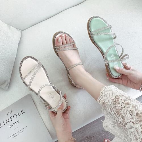 Shoes Woman Plus Size 35-43 Summer 2021 Womens Two-Wear Sandals All-match Rhinestone Fashion Roman Luxury Non-slip