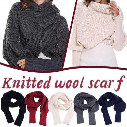 Womens Autumn Scarf Wool Scarf Men And Women Lengthened Bib Shawl With Sleeves Knitted Scarves Couple Accessories шарф бандана