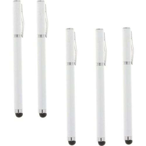 5 Pieces 2 In 1 Capacitive Stylus All Touch Screen Pen for Samsung White