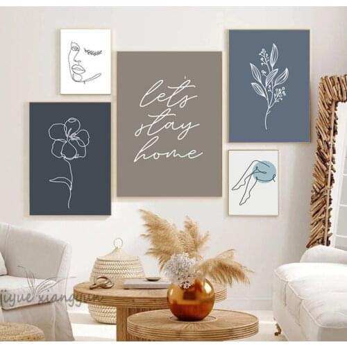 Abstract Texture Flower Leaf Line Figure Quote Nordic Posters and Prints Wall Art Canvas Painting Pictures for Living Room Decor