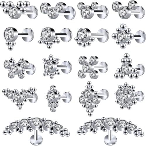 AOEDEJ 16G Stainless Steel Lip Stud Industrial Barbell Lip Piercing Women Crystal Helix Tragus Cartilage Piercing Body Jewelry