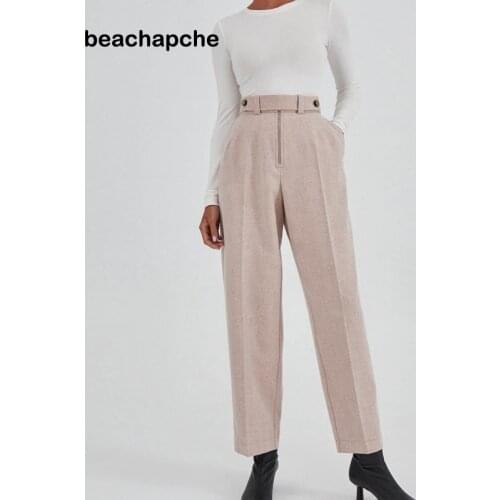 Beachapche Elegant High Waist Pencil Pants Women Basic Khaki Solid Casual Trousers Fashion Zipper Patchwork Long Pant 2021 Sprin